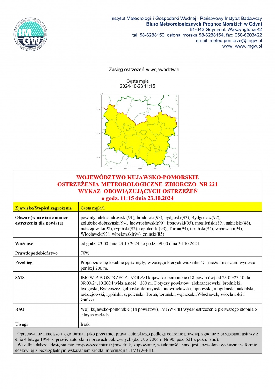 OSTRZEŻENIE METEOROLOGICZNE