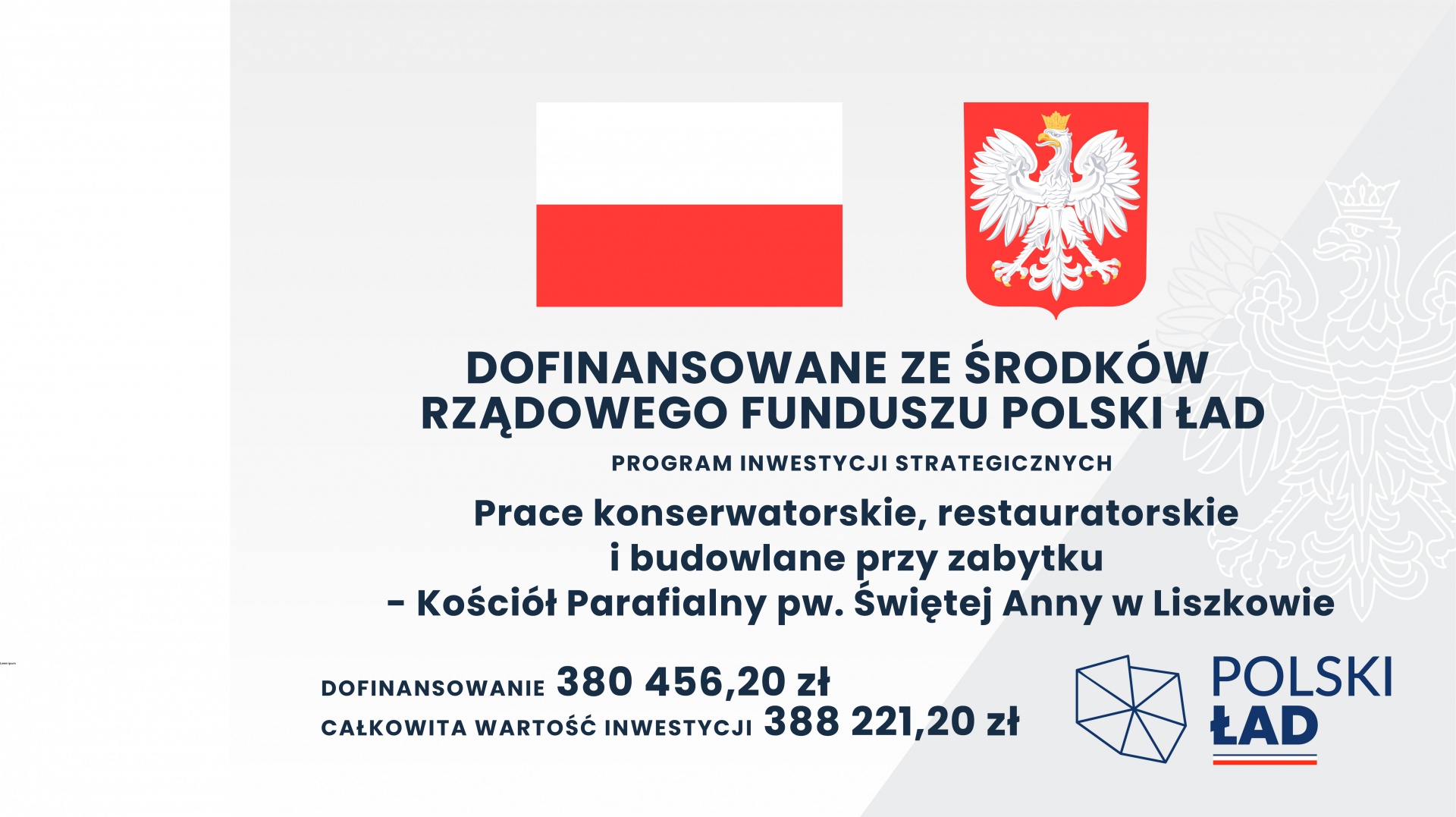 Prace konserwatorskie, restauratorskie i budowlane przy zabytku - Kościół Parafialny pw. Świętej Anny w Liszkowie