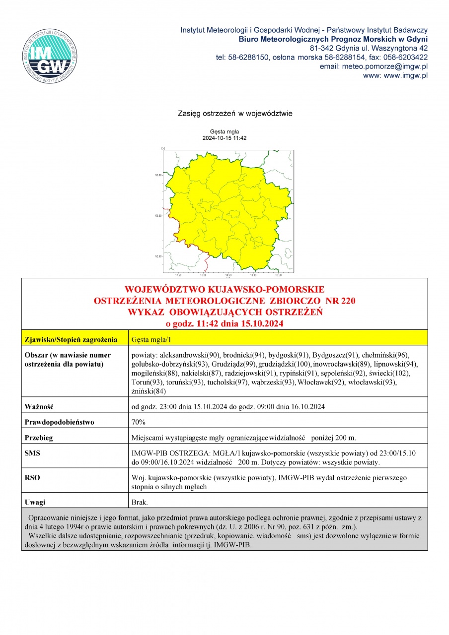 OSTRZEŻENIE METEOROLOGICZNE